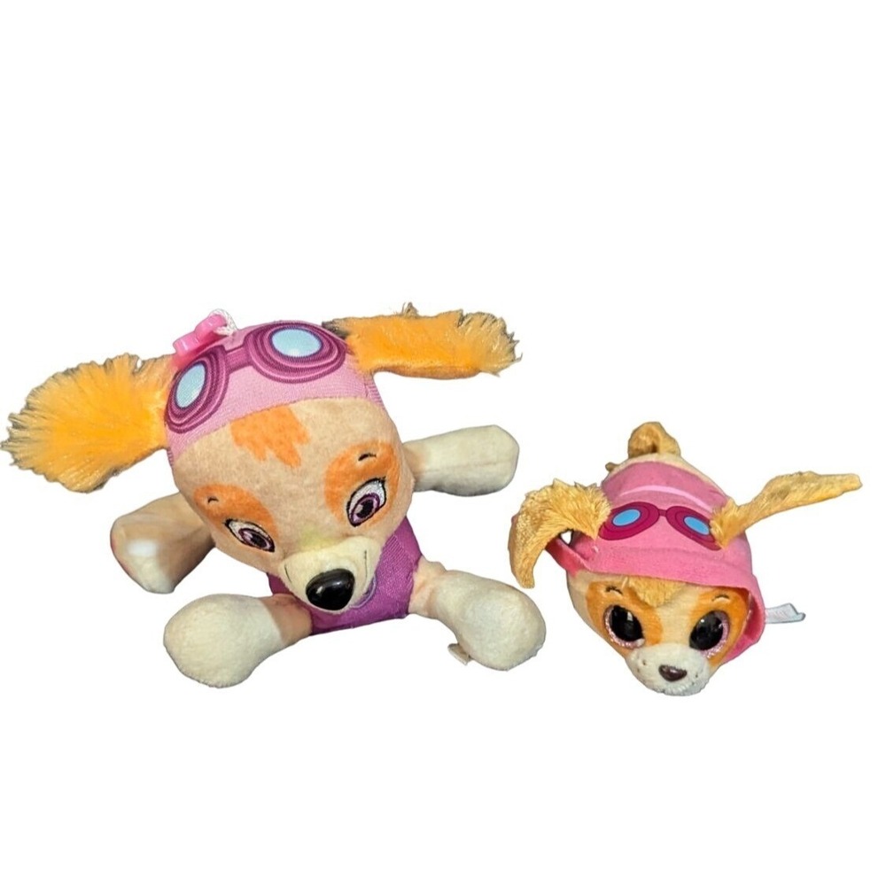 Paw Patrol Skye Plush Toy Set Ty Teeny Tys Pink Aviator Dog Lot of 2